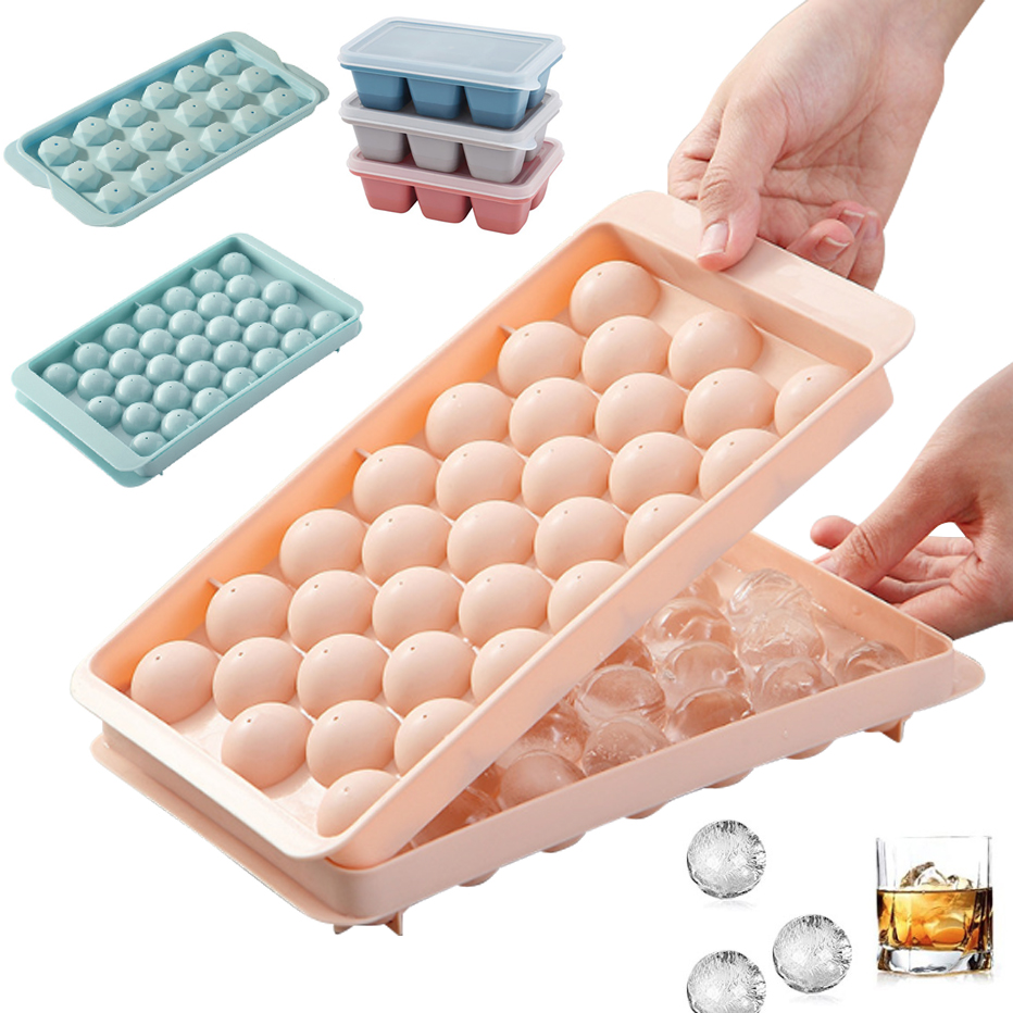 Coaster Mold Round - 3D รอบ Ice Cube ถาดพร้อมฝาปิดพลาสติกเพชรสไตล์แม่พิมพ์น้ําแข็งตู้เย็นทรงกลม DIY