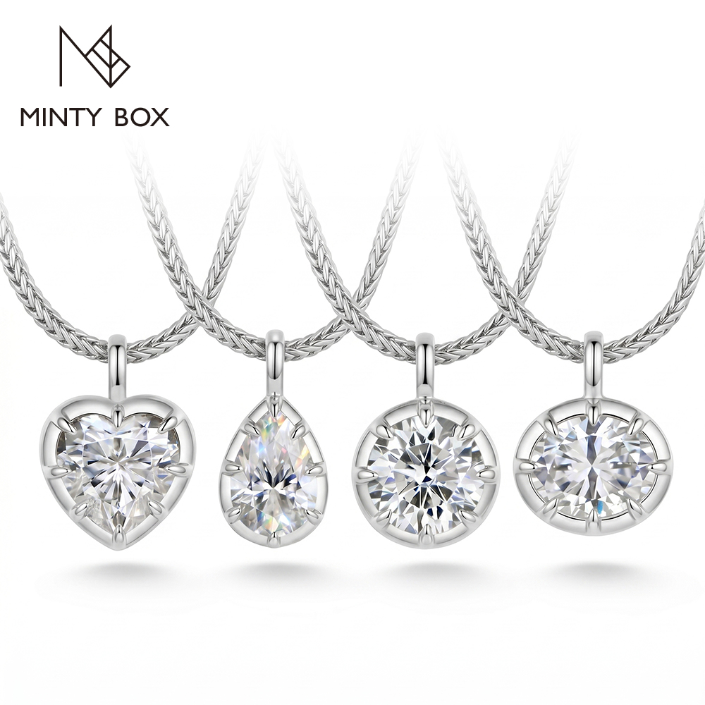 Bezels Set Pendant - MINTYBOX คอลเลกชันจี้โมอิสซาไนต์แบบฝังขอบ รูปหัวใจ รูปไข่ รูปกลม รูปหยดน้ำ