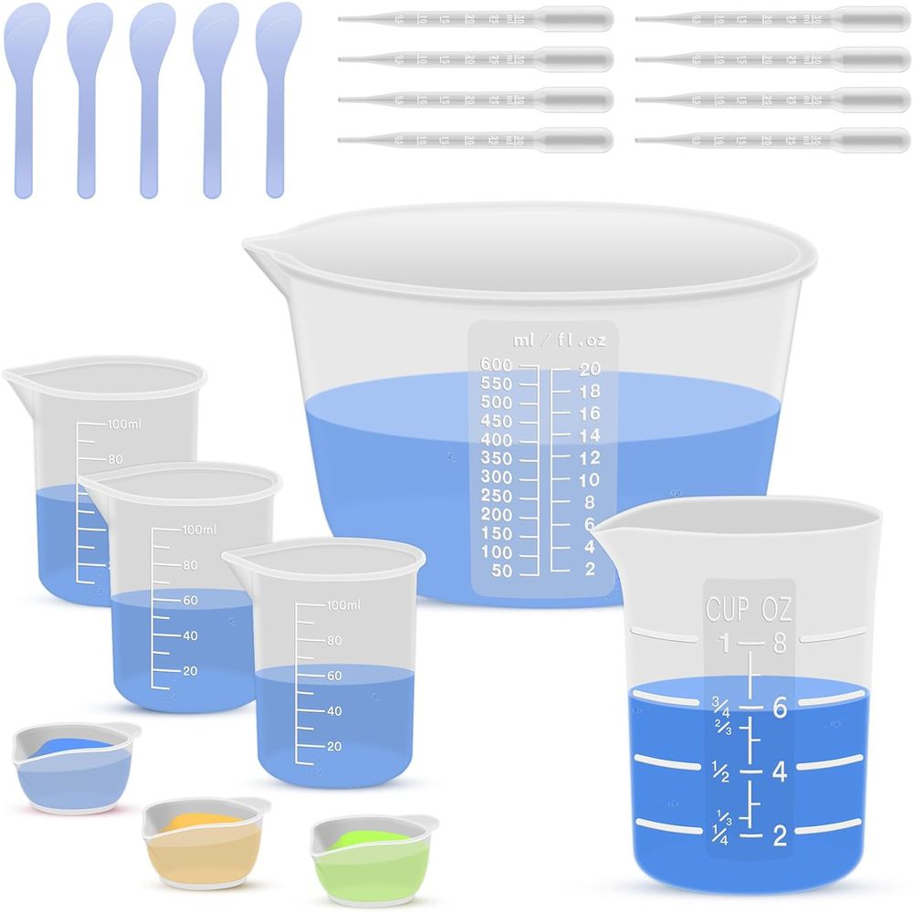 Mixing Cup Silicone - ถ้วยผสมเรซิ่นซิลิโคนหรืออุปกรณ์สำหรับงานเรซิ่น, ถ้วยขนาด 600 มล./20 ออนซ์, ถ้วยซิลิโคนแบบหนาขนาด