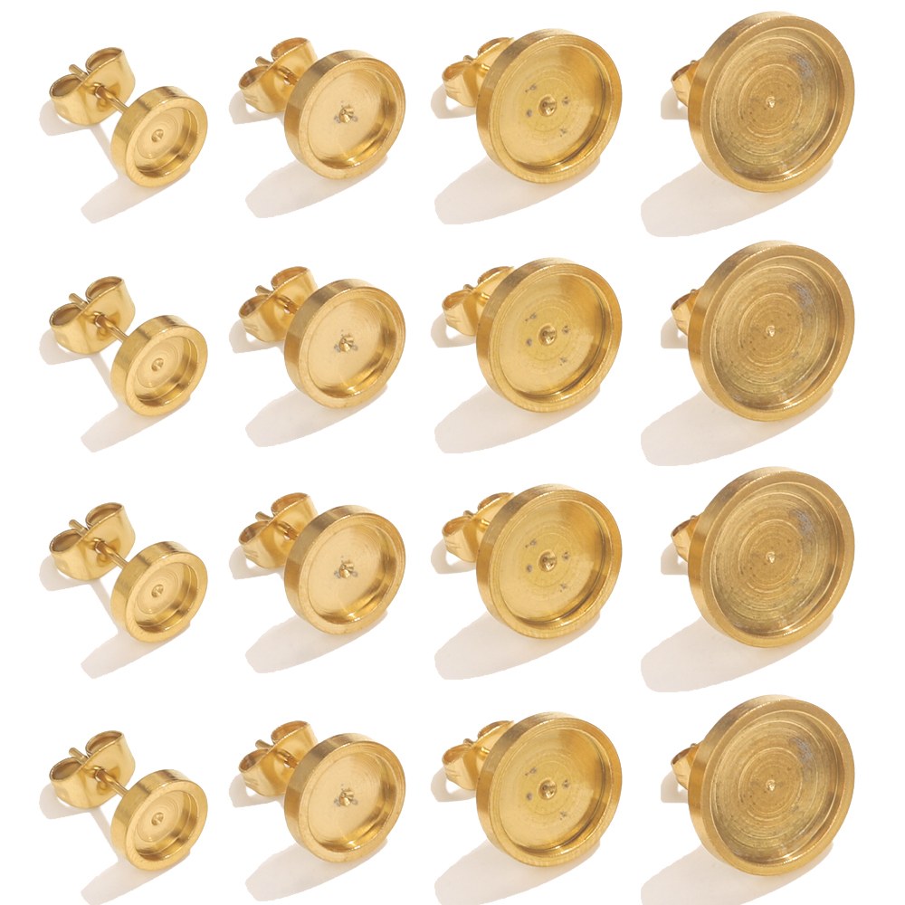 Resin Craft Projects - 10pcs สแตนเลสสตีลต่างหูสตั๊ดกลับฐาน Cabochon BEZEL การตั้งค่า DIY
